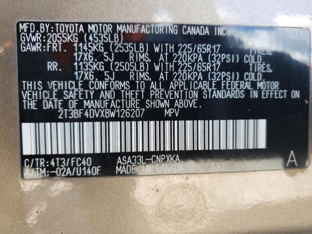 Photo 10 from auction – 2011 TOYOTA RAV4 with VIN 2T3BF4DVXBW126207