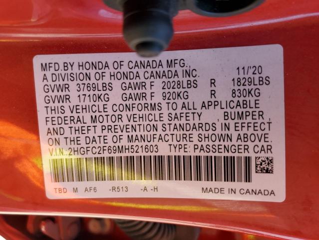 Photo 10 from auction – 2021 HONDA CIVIC LX with VIN 2HGFC2F69MH521603