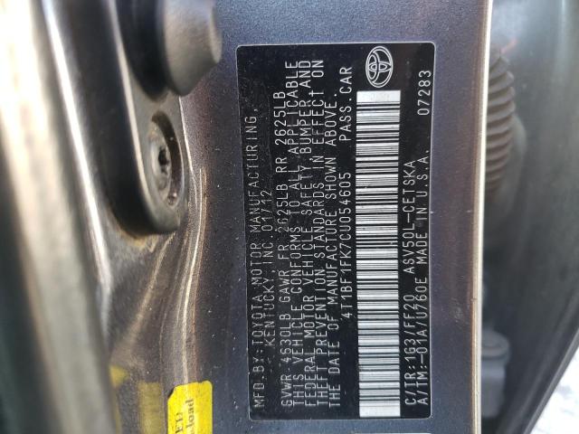 Photo 10 from auction – 2012 TOYOTA CAMRY BASE with VIN 4T1BF1FK7CU054605