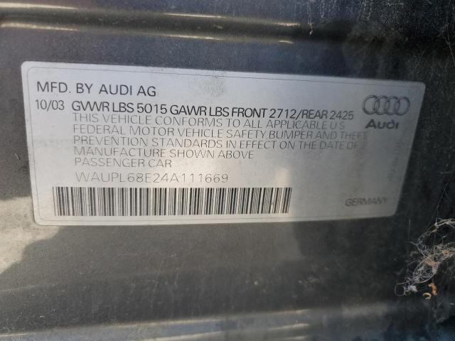 Photo 10 from auction – 2004 AUDI S4 with VIN WAUPL68E24A111669