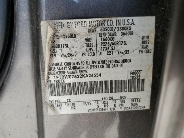 Photo 10 from auction – 2002 FORD F150 SUPER with VIN 1FTRW07622KA24534