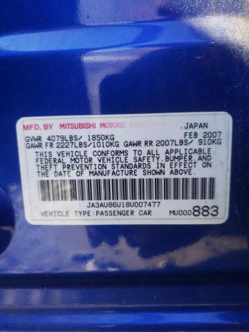 Photo 10 from auction – 2008 MITSUBISHI LANCER GTS with VIN JA3AU86U18U007477