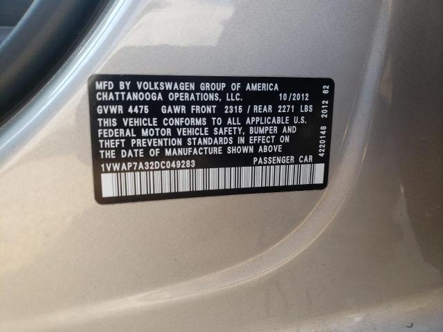 Photo 10 from auction – 2013 VOLKSWAGEN PASSAT S with VIN 1VWAP7A32DC049283