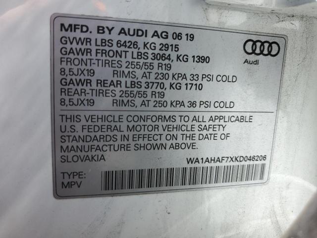 Photo 10 from auction – 2019 AUDI Q7 PREMIUM with VIN WA1AHAF7XKD046206