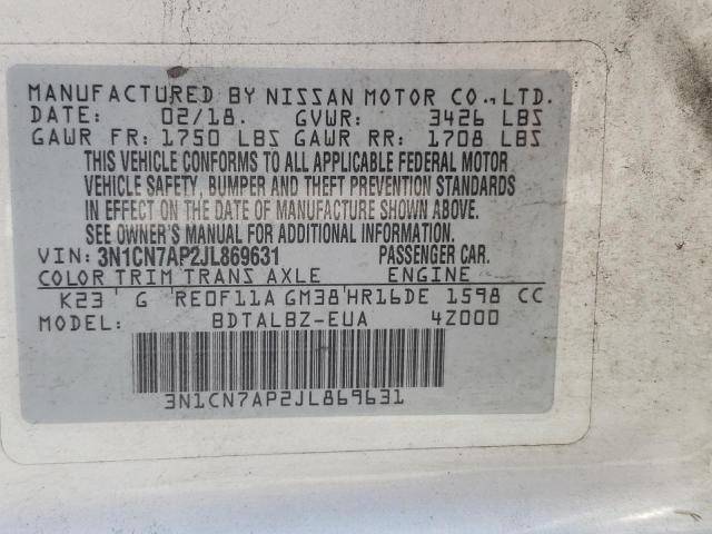 Photo 10 from auction – 2018 NISSAN VERSA S with VIN 3N1CN7AP2JL869631