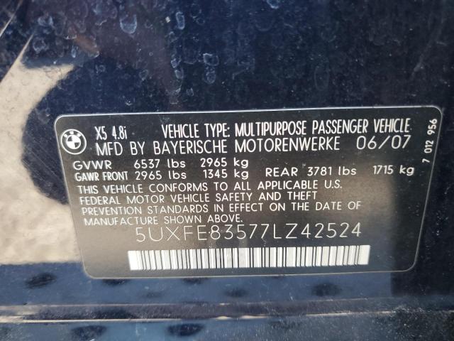Photo 10 from auction – 2007 BMW X5 4.8I with VIN 5UXFE83577LZ42524