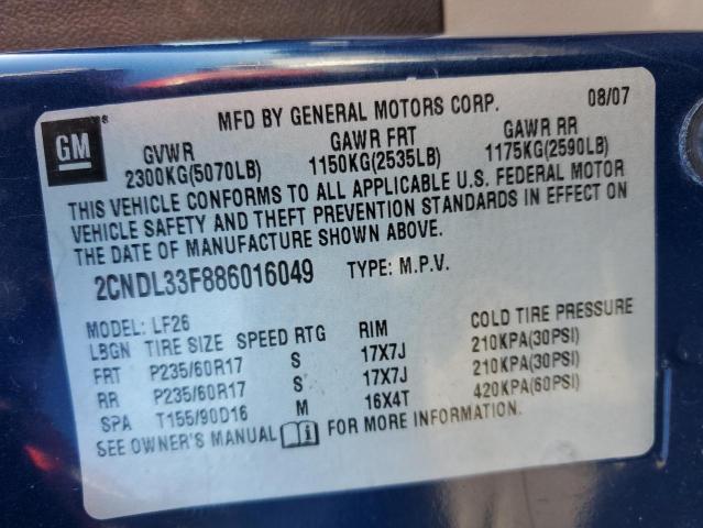Photo 10 from auction – 2008 CHEVROLET EQUINOX LT with VIN 2CNDL33F886016049