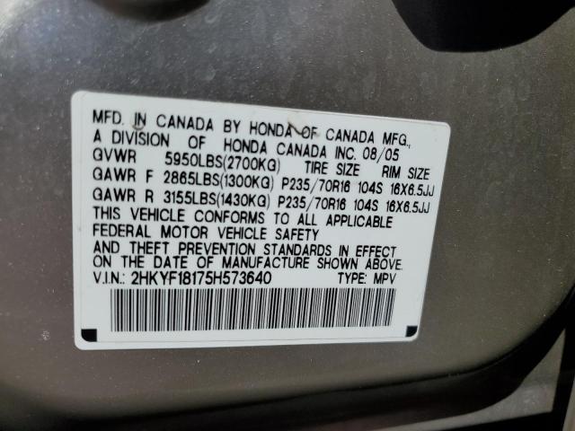 Photo 10 from auction – 2005 HONDA PILOT LX with VIN 2HKYF18175H573640