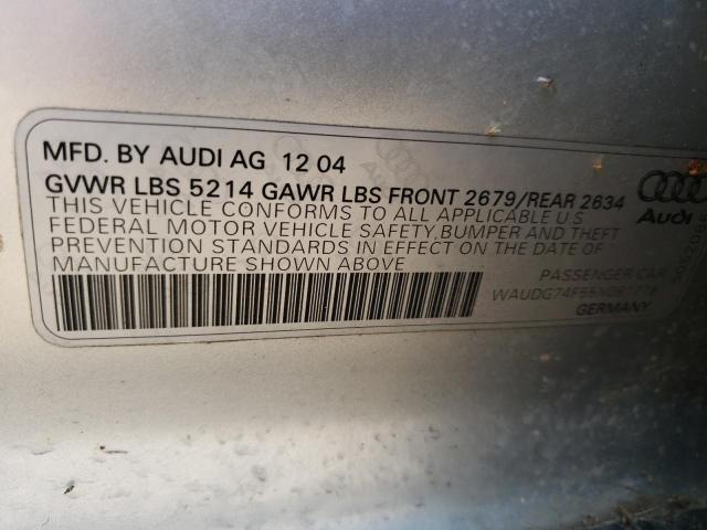Photo 10 from auction – 2005 AUDI A6 3.2 QUA with VIN WAUDG74F55N081718