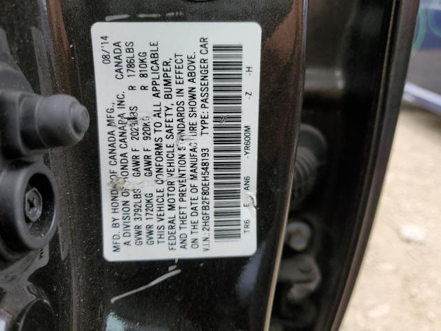 Photo 10 from auction – 2014 HONDA CIVIC EX with VIN 2HGFB2F80EH548193
