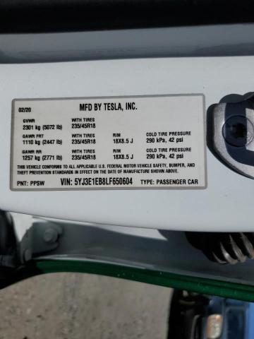 Photo 10 from auction – 2020 TESLA MODEL 3 with VIN 5YJ3E1EB8LF650604