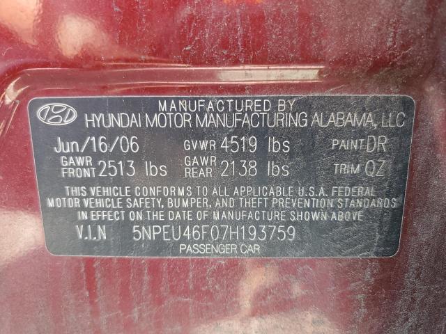 Photo 10 from auction – 2007 HYUNDAI SONATA SE with VIN 5NPEU46F07H193759