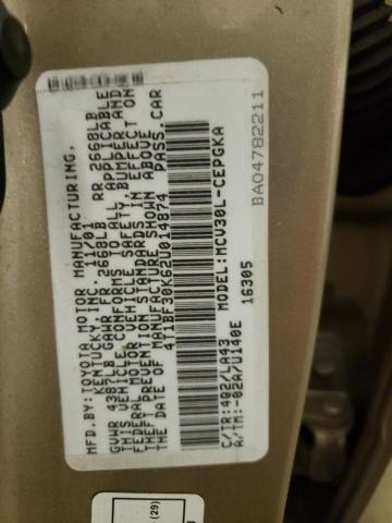 Photo 10 from auction – 2002 TOYOTA CAMRY LE with VIN 4T1BF30K62U014874
