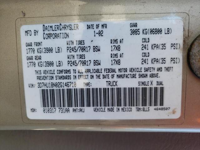 Photo 10 from auction – 2002 DODGE RAM 1500 with VIN 3D7HU18N02G146710