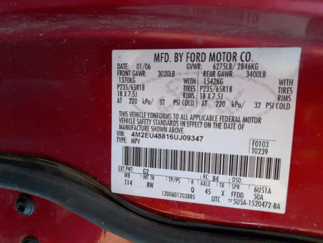 Photo 10 from auction – 2006 MERCURY MOUNTAINEE with VIN 4M2EU48816UJ09347