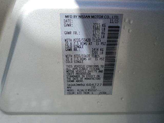 Photo 10 from auction – 2016 NISSAN PATHFINDER with VIN 5N1AR2MN9GC604727