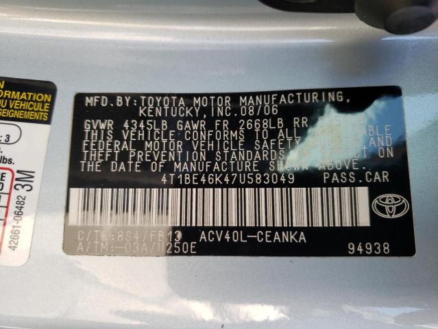 Photo 10 from auction – 2007 TOYOTA CAMRY CE with VIN 4T1BE46K47U583049