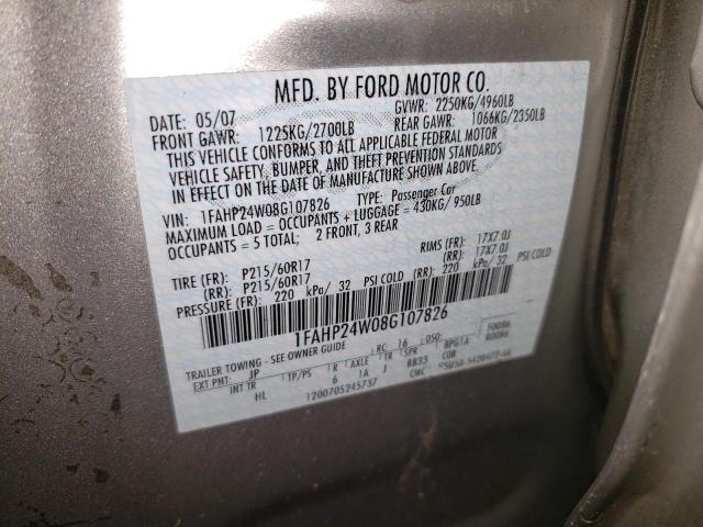Photo 10 from auction – 2008 FORD TAURUS SEL with VIN 1FAHP24W08G107826