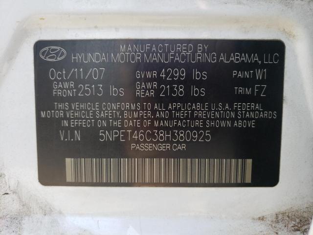 Photo 10 from auction – 2008 HYUNDAI SONATA with VIN 5NPET46C38H380925