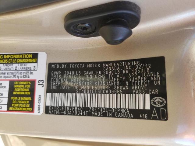 Photo 10 from auction – 2012 TOYOTA COROLLA BA with VIN 2T1BU4EE5CC809965