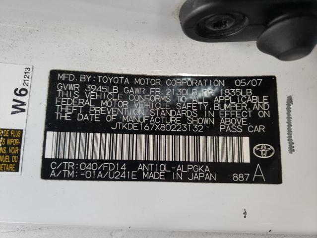 Photo 10 from auction – 2008 TOYOTA SCION TC with VIN JTKDE167X80223132