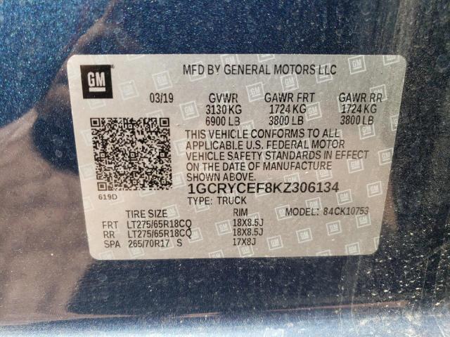Photo 10 from auction – 2019 CHEVROLET SILVERADO with VIN 1GCRYCEF8KZ306134