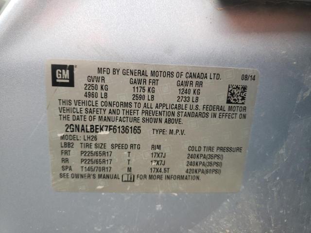 Photo 10 from auction – 2015 CHEVROLET EQUINOX LT with VIN 2GNALBEK7F6136165