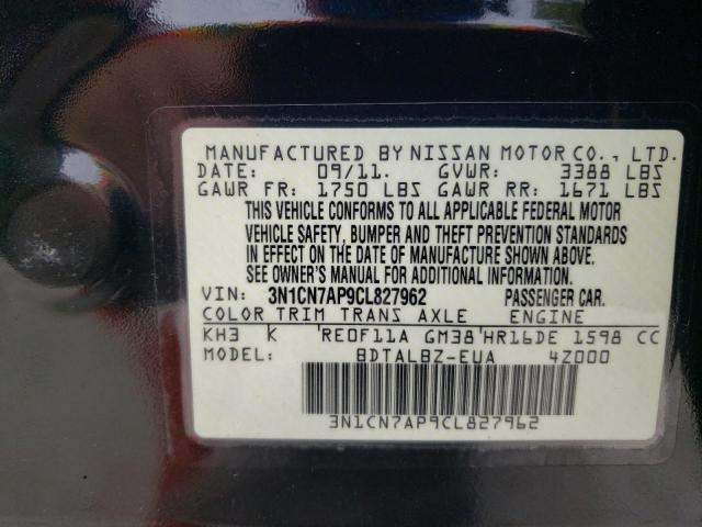 Photo 10 from auction – 2012 NISSAN VERSA S with VIN 3N1CN7AP9CL827962