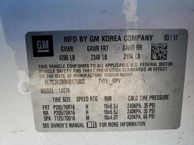 Photo 10 from auction – 2017 CHEVROLET TRAX LS with VIN KL7CJKSB9HB171802