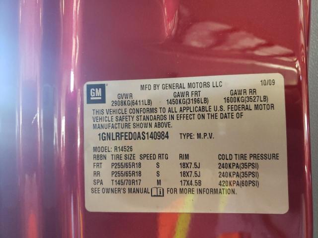 Photo 10 from auction – 2010 CHEVROLET TRAVERSE L with VIN 1GNLRFED0AS140984