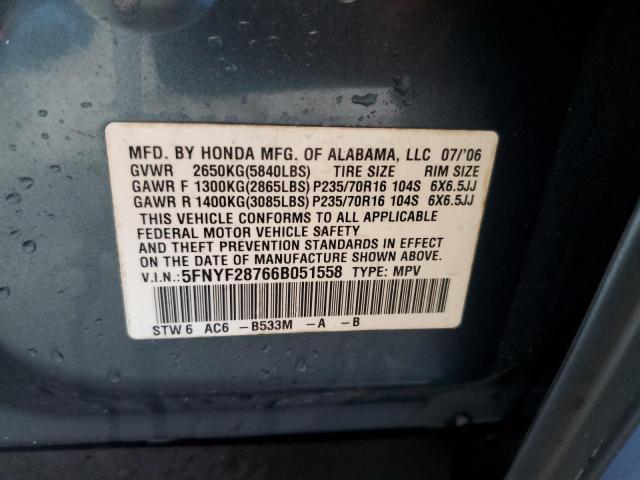 Photo 10 from auction – 2006 HONDA PILOT EX with VIN 5FNYF28766B051558
