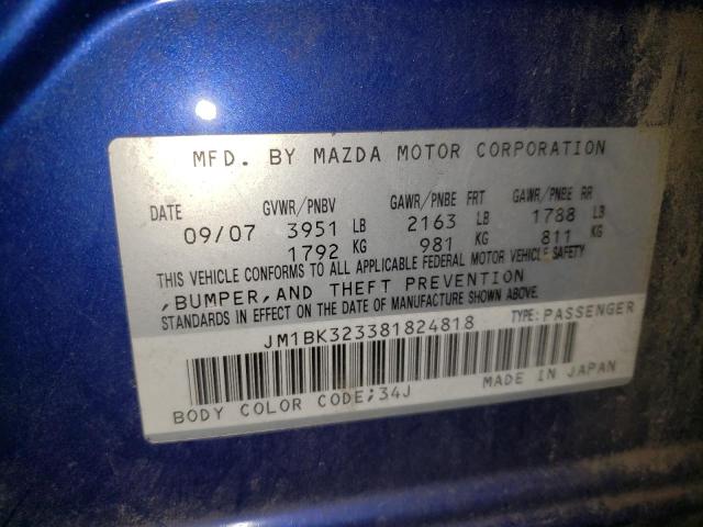 Photo 10 from auction – 2008 MAZDA 3 S with VIN JM1BK323381824818