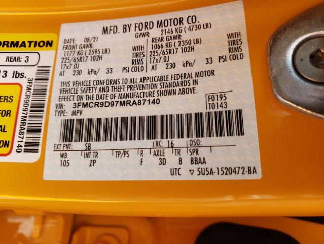 Photo 10 from auction – 2021 FORD BRONCO SPO with VIN 3FMCR9D97MRA87140