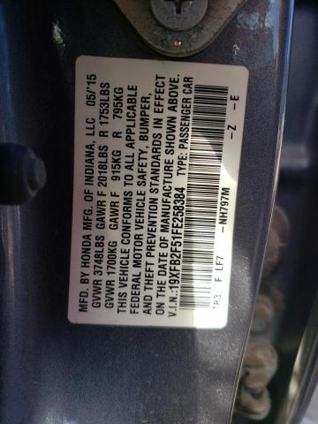 Photo 10 from auction – 2015 HONDA CIVIC LX with VIN 19XFB2F51FE258384