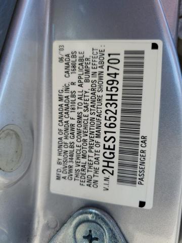 Photo 10 from auction – 2003 HONDA CIVIC LX with VIN 2HGES16523H594701