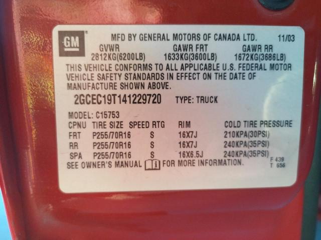 Photo 10 from auction – 2004 CHEVROLET SILVERADO with VIN 2GCEC19T141229720