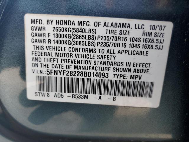 Foto 10 de la subasta – 2008 HONDA PILOT VP con VIN 5FNYF28228B014093