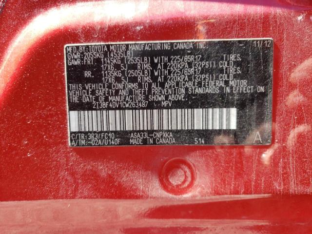 Photo 10 from auction – 2012 TOYOTA RAV4 with VIN 2T3BF4DV1CW263487