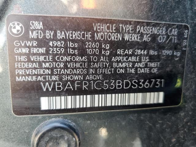 Photo 10 from auction – 2011 BMW 528 I with VIN WBAFR1C53BDS36731