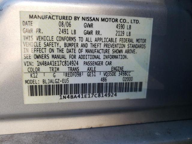Photo 10 from auction – 2007 NISSAN MAXIMA SE with VIN 1N4BA41E17C814924