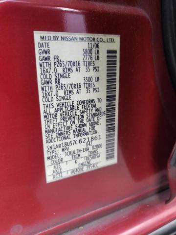 Photo 10 from auction – 2007 NISSAN PATHFINDER with VIN 5N1AR18U57C621861