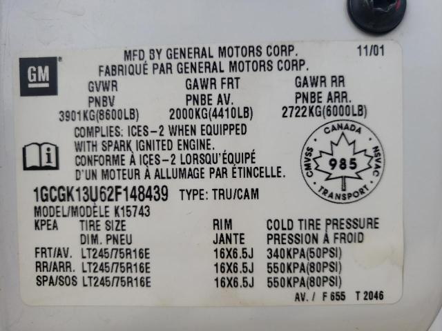 Photo 10 from auction – 2002 CHEVROLET SILVERADO with VIN 1GCGK13U62F148439