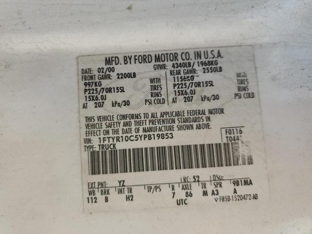 Photo 10 from auction – 2000 FORD RANGER with VIN 1FTYR10C5YPB19853