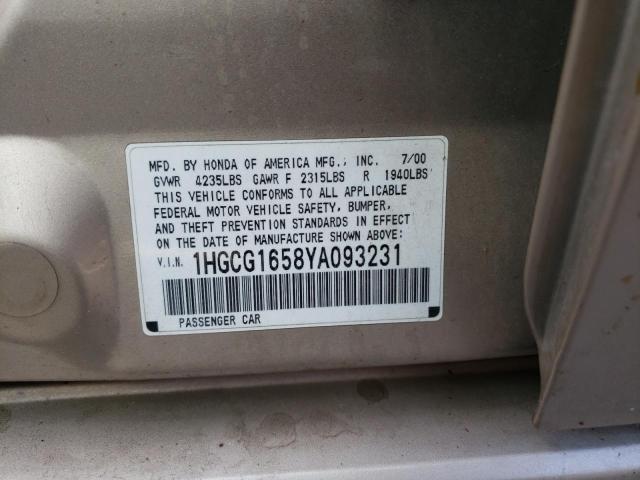 Photo 10 from auction – 2000 HONDA ACCORD EX with VIN 1HGCG1658YA093231