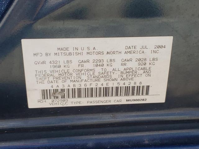 Photo 10 from auction – 2004 MITSUBISHI GALANT ES with VIN 4A3AB36F24E154288