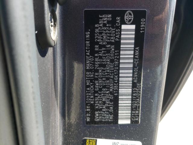 Photo 10 from auction – 2007 TOYOTA CAMRY CE with VIN 4T1BE46K17U187211