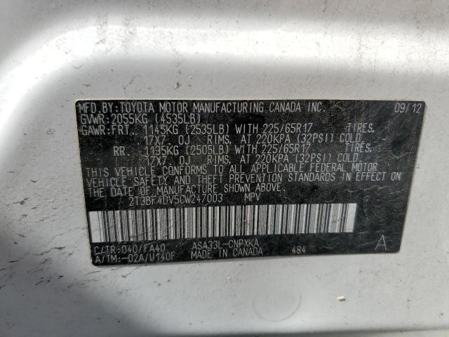 Photo 10 from auction – 2012 TOYOTA RAV4 with VIN 2T3BF4DV5CW247003