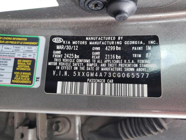 Photo 10 from auction – 2012 KIA OPTIMA LX with VIN 5XXGM4A73CG065577