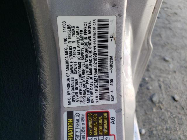 Photo 10 from auction – 2004 HONDA CIVIC LX with VIN 1HGEM21554L021898