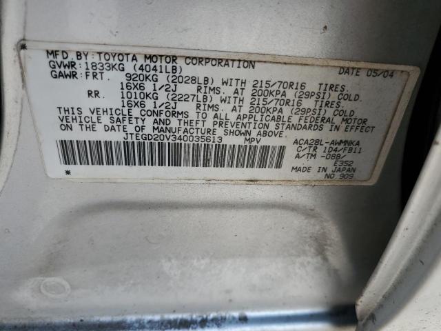 Photo 10 from auction – 2004 TOYOTA RAV4 with VIN JTEGD20V340035613